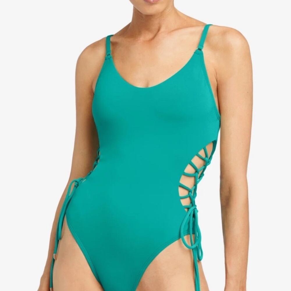 Robin Piccone Iceberg Aubrey Lace Up One Piece Sz 14 NWT